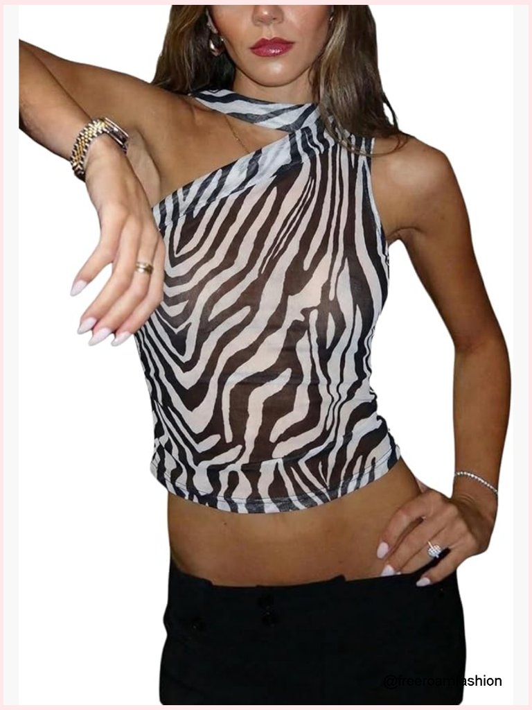 Women's Asymmetrical Cropped Halter Tank Top Going Out Top